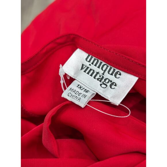 Unique Vintage Red Button Front Flutter Sleeve Blouse Tie Back Top Size 1X/16 - Picture 4 of 6